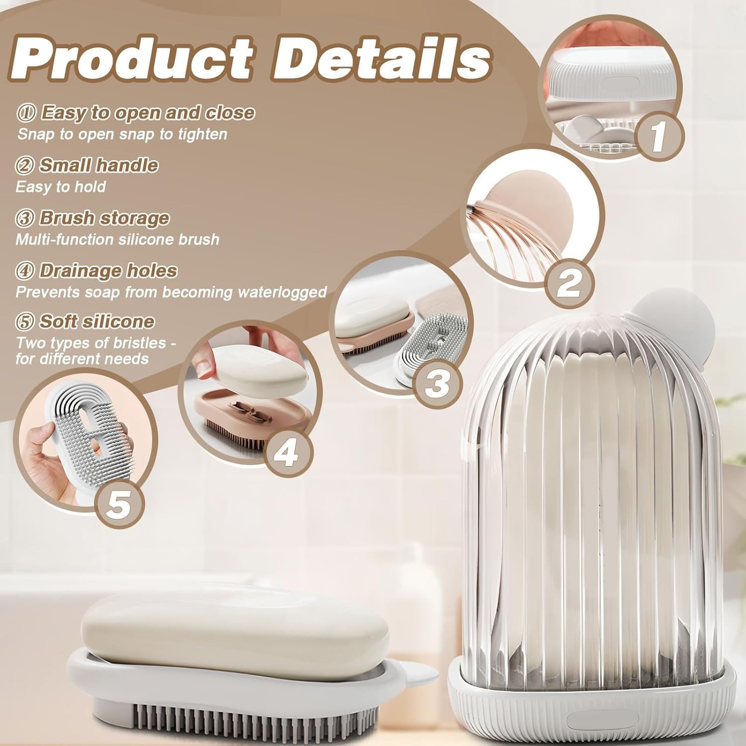 2 in 1 travel soap case with bath brush