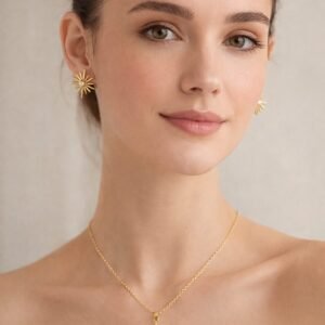 anti tarnish premium sunburst pendant & earrings set